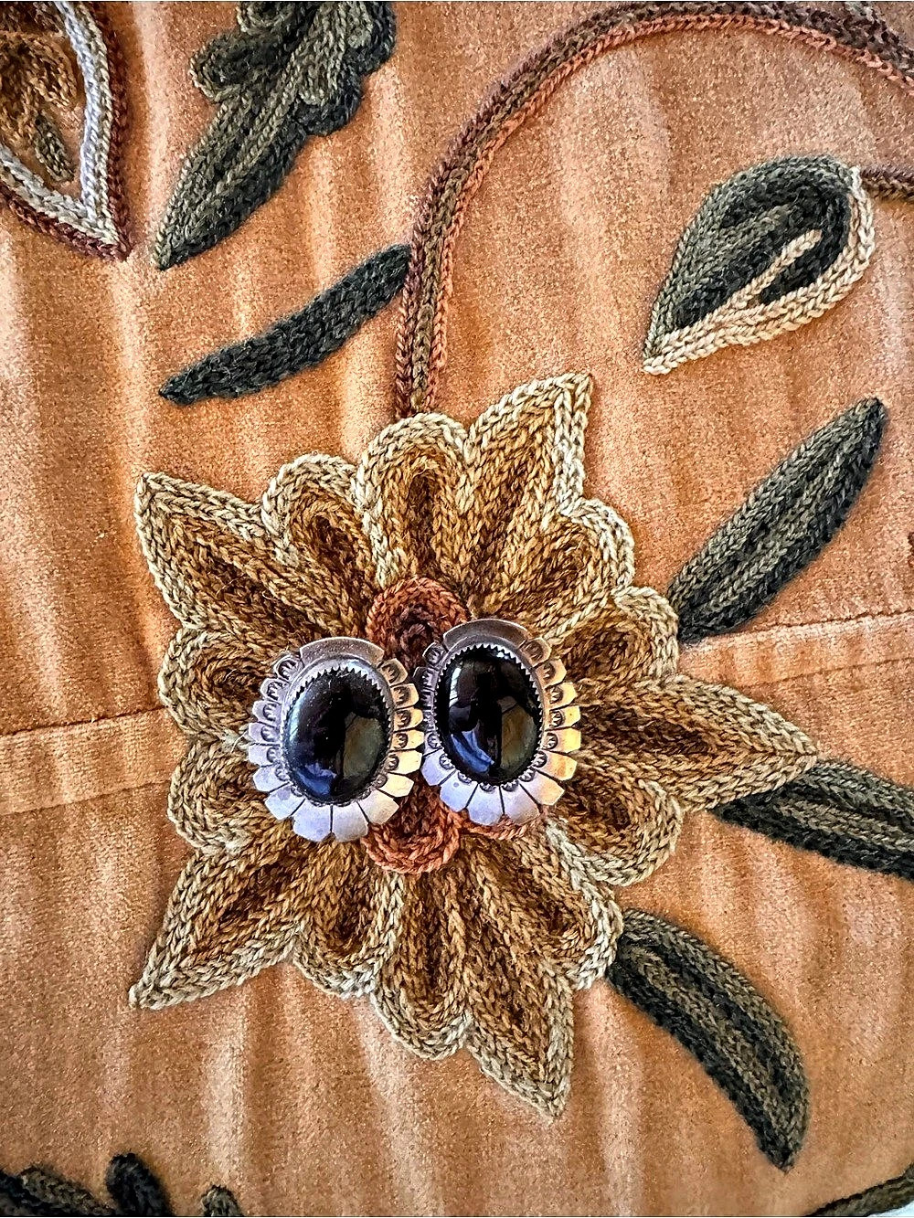 LO Floral Statement Earrings in Brown & Gold Like New